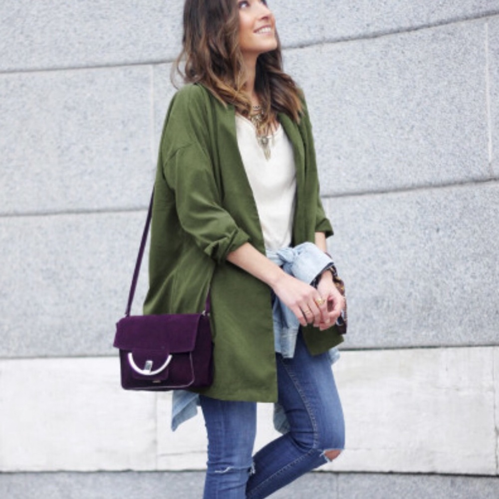 Green casual belted jacket